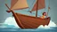 Placeholder: fantasy cartoon illustration: one new wooden boat old style