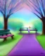 Placeholder: park mystical dream, park bench, man, woman, child, dog, trees, path, bird, sunshine, mystical, fantasy, romanticism, pastel colors, daylight, daytime, acrylic painting, detailed, soft focus,