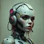 Placeholder: a cyborg girl, retro futuristic, aged, damaged, stylised, digital art