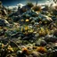 Placeholder: A striking photograh close-up captures a hyperrealistic wasteland with group of plants and rocks. Magnificent. National Geographic image. Volumetric light. Bathed in intense light, small reptiles, eerie, giant black sun, 8k, deep 3d field, nice flowers, rock formations, strong texture, extreme detail, intricate, colours, rich moody colors, 33mm photography, details of the flowers and rocks very accentuated, not grainy