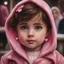 Placeholder: Painting of a little girl with big hazel eyes and short brown hair with a pink jacket and heart earrings, 2 years old, adorable eyes, cute face, light colors, oil pastel, oil pastel painting, oil painting, painting style