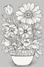 Placeholder: outline art of flowers in basketonly black and white, no colour , White background. sketch style, clean line art, white background, no shadow and clear, no people, no colour, for book