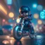 Placeholder: A Sharp Kawaii tiny hyper realistic baby captain america riding mini harley davidson, wearing bikers clothes with happy smile action, night of cyberpunk city background. wide angle full body, 8k, Cinematography, photorealistic,epic composition Unreal Engine,Cinematic, Color Grading, Portrait Photography,Ultra-Wide Angle, Depth of Field, hyper detailed