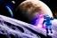 Placeholder: Man Running On The Moon, Galaxy Background, Neon, Neon Lighting, Hyper Detailed, Hyper Realistic,