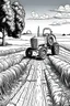 Placeholder: Outline art, no shading, tractor on the road, cartoon style, black and white, low detail, --ar 9:11