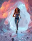 Placeholder: make a video pretty crystal cave covered with jewells and CIFI jewell lights and 3d recursive cubic and sphere base pearls and a beautiful fashion model lady with cute,curvy hair,makeup, in pretty sports suit is running inside cave ,dynamic camera fallow her inside cave capturing full body, dynamic lights.
