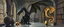 Placeholder: master oil painting by Escher and Giger, glaring vases and black humanoid reflective dragon and hidden golden dragon inside library, cryptic eggs
