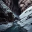 Placeholder: Photograph, a dark mass of terrain, giant museum space, powder, brook, dramatic colors, geological formation, architecture, minimalist, details of the terrain very accentuated, 8k, deep 3d field, sharp, brutalist, hasselblad h6d400c --ar 85:128 --v 6.0