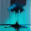 Placeholder: Minimal abstract flat oil painting of a neon large plant in landscape. With triadic blue colours. Dripping paint. In the style of Justin Mortimer and Phil Hale, Ashley Wood