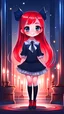 Placeholder: 1 girl, chibi, cute, white skin, hand is wearing socks, HDR, UHD, 8K, best quality, masterpiece, Cinematic Lightin, slender, fashion style, Mashort eyebrows, black eyes, devil pupils, parted lips, smile, swept bang, braid, very long hair, light red hair, stockings, high heels, tiara, long dress