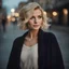 Placeholder: beautiful young woman with short blond hair, in a fashionable cardigan, against the background of the street, {day|night}, stylish photo