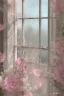 Placeholder: Shabby chic style, transparent tulle on the windows, light botanical, detail, airbrushing, drawing with fine strokes, fantasy, floral tenderness, glass, digital art, sun rays, glare, splashes, pastel tones, sparks, lights, Pixel expansion, many details, delicate sensuality, made of stone and glass, intracate details, lineout, mysticism, realistic, high quality, work of art, professional, filigree, pearl light mist