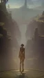 Placeholder: pathway with sci-fi landscape and woman looking down