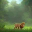 Placeholder: picture for children's book showing a cute lion behind tall grass in the jungle