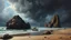 Placeholder: Surreal landscape of a beach with giant floating rocks, dark stormy sky, eerie atmosphere, realistic oil painting style by Salvador Dali and Hieronymus Bosch, long shot, intricate details, vibrant colors.