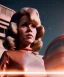 Placeholder: Ultra Realistic retro sci-fi image from 1960, spaceship, sweet young woman Jane Fonda with a Lizard face Man, dress with tight latex coat and retro glass helmet, Retro sci-fi style, soft color, highly detailed, unreal engine 5, ray tracing, RTX, lumen lighting, ultra detail, volumetric lighting, 3d, finely drawn, high definition, high resolution.