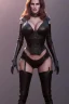 Placeholder: Raquel Welch as evil queen in black leather, leather, busty, cleavage, angry, stern look. character design by cory loftis, fenghua zhong, ryohei hase, ismail inceoglu and ruan jia. unreal engine 5, artistic lighting, highly detailed, photorealistic, fantasy