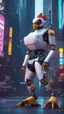 Placeholder: CHICKEN robot, sci-fi, cyberpunk, full body, ultra realistic, virtual reality, cyberpunk city and colors