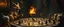 Placeholder: portrait painted by Rembrandt, fire breathing dragon fox at banquet, big chalice, all pieces on a huge hexagonal board game with miniature trolls