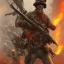 Placeholder: fantassin zombie utilise lance flammes dans paris, yeux rouges, casque militaire steampunk, trocadero