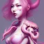 Placeholder:  Asian woman, leaning pose, octopus, pink short hair, latex suit, full body, style <Yoji Shinkawa>, Bones, squid, intricate detail , portrait, high lighting, Gradient background,