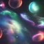 Placeholder: cosmos, metallic sky stars, sky blue light, blue light, green moons with neon rings, 8k resolution, detail