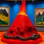 Placeholder: A red volcano with lava designed in Maori sculptures painted by Vincent van Gogh