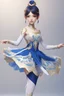 Placeholder: ballerina outfit, blue, blue and white tones, with gold patterns in the style of genshin impact