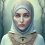 Placeholder: close up portrait of Sofia Buttela as woman in hijab, fine detail, highly intricate, modern surrealism painting, defined cracks and breaks, high-quality, volumetric lighting, 8k, ultrahd, George Grie, Marco Escobedo, Igor Morski,Brian Froud, Howard Lyon, Selina French,