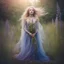 Placeholder: captivating conceptual portrait featuring a Swedish woman with cascading, ethereal hair and an enchanting aura. Her flowing gown is adorned with a diverse array of wildflowers, including Fireweed, Linden flower, Meadow sweet, Cornflower, St. John's wort, Stinging nettle, and Peppermint plant. Her delicate hand tenderly touches a mystical blackbird