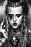 Placeholder: Danish singer MØ face, darkness style viking witch smiling end hell sureal blade