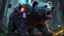 Placeholder: awesome (zombie bear:1.5) eating a (pretty canine:1.5) with fur and bits flying in the air, wacky zany facial expression, intricate detail, sharp, colorful, iridescent, deep color, grey and black fairy forest, 8k resolution, trending on Artstation, glowing runes, zombiecore, H.R. Giger, dynamic lighting