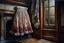 Placeholder: A beautiful romantic ruffled dress, decorated with beautiful embroidered flowers and lace, hanging on a hanger in a bedroom by the fireplace, in the light of the fireplace, Hyper realistic, oil on canvas award winning fantastic view ultra detailed acrylic art Ultra realistic Impressionism Surrealism simen johan, sharp focus intricate oil on canvas cinematic lighting photorealistic high detail ultra detailed crisp quality colourful