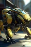 Placeholder: Bee, mecha, cyborg, close-up, ultra-detail, 3D rendering, parked on the ground