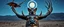 Placeholder: eyes of bat hound reindeer yoga man with the saturn as the pupils