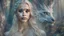 Placeholder: whole body image of beautiful 20 year-old Emilia Clarke as Daenerys Targaryen from Game of Thrones in a mystical enchanted forest standing next to Drogo the dragon, HD 8K, sharp detail, hyperrealistic photo accurate face and features, cinematic lighting