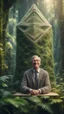 Placeholder: portrait of a happy blissed professor woven into a sacred geometry knitted tapestry tower in the middle of lush magic jungle forest, bokeh like f/0.8, tilt-shift lens 8k, high detail, smooth render, down-light, unreal engine, prize winning