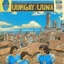 Placeholder: A 1980 medieval london comic cover of uruguayan sky-blue football magazine. At the street city, Monty Pyton. Favelas.