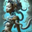 Placeholder: Sango fantasy, fantasy magic, intricate, sharp focus, illustration, highly detailed, digital painting, concept art, matte, art germ and Paul Lewin and Kehinde Wiley, masterpiece Japanese head bronze octopus' Asian African girl nice breast Thai hair turquoise silver blue under water