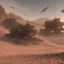 Placeholder: Armored Core machine robot fight another Armored Core fly in the sky in the desert with beside the ocean where you can see the space in the sky with twilight on the horizon, 4k resolution