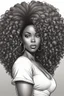 Placeholder: Create a coloring page of a beautiful curvy black female looking to the side with curly afro hair. No shading, No color, clean lines