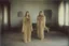 Placeholder: Sharon tate, without a face, , hippie girl, gold fur, in a liminal empty room, old autochrome