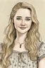 Placeholder: A girl in her late twenties, with slightly sharp features, long blond hair and hazel eyes with a happy smirk, wearing a Chanel dress, with a rustic look, drawn with crayon