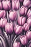 Placeholder: A stunning poster design of spring tulips in different shades of pink and purple, the illustration style is reminiscent of decorative charcoal art, giving it a realistic and tactile feel. The background is a clean white color, allowing the tulips to bloom in a stunning and visually appealing way.