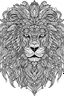 Placeholder: lion in mandala design, full page, full white background, sketch style, thin marker, line art