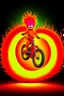 Placeholder: photo realistic Lorax on motorbike jumping through flaming hoop