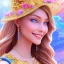 Placeholder: Beautyful smiling young woman, long hair amazing blue eyes, flowers, happy cosmic, bright colors, blue, pink, gold, jewels, realistic, photo real, clear sunny background, highly detailed, high contrast, 8k high definition, unreal engine 5, extremely sharp detail, light effect, sunny light background