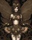 Placeholder: steampunk delicate metal woman, moth, wings, black background