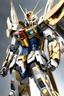 Placeholder: Full body Gundam wearing biomechanical silver gold armor, god light effect,photorealistic,abstract background