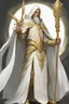 Placeholder: High elf time wizard wearing gold hemed white cloak holding a staff